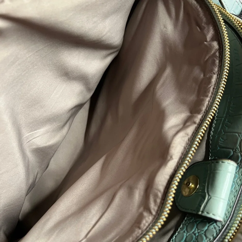 Anne Klein Mint Green Croc Embossed Satchel Crossbody Bag Gold Hardware